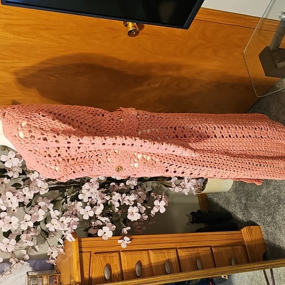 Anthropologie Pink Crochet Cardigan Sweater - Picture 7 of 12
